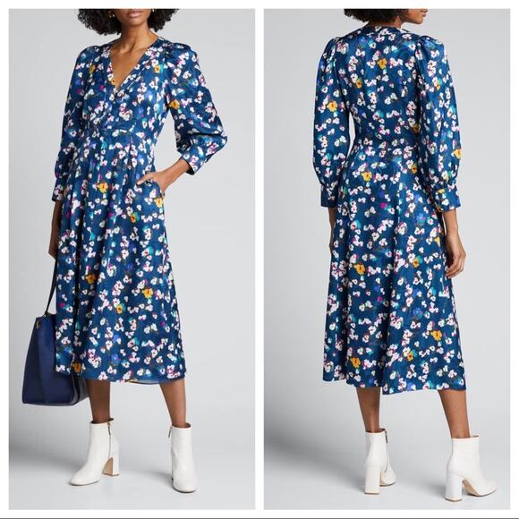 TANYA TAYLOR Thelma Silk Floral-Print Button-Front Midi Dress Size 2 NWT